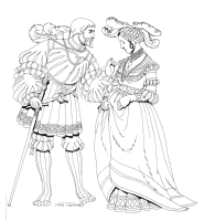 A coloring page of renaissance clothing